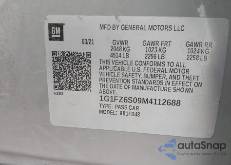 2021 Chevrolet Bolt Ev Fwd Premier z USA, uszkodzony, nr VIN 1G1FZ6S09M4112688